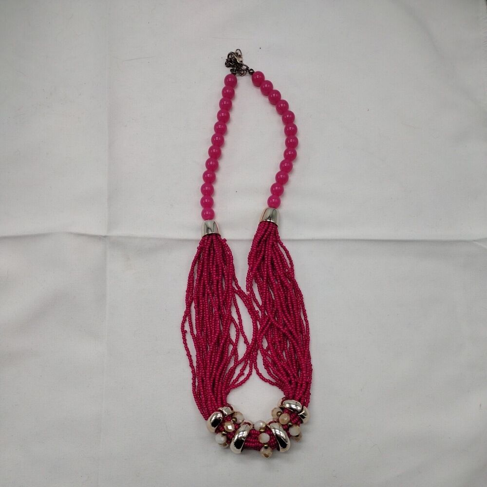 Vintage 90s Pink Beaded Necklace 24 Inch Chunky Lobster Clasp Retro Coastal